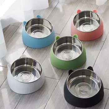 1pcs Stainless Steel Cat Bowl Dog Bowl Double Bowl To Protect Neck Spine Cat Bowl Diagonal Popular Pet Food Bowl Cat Supplies 100ml синий