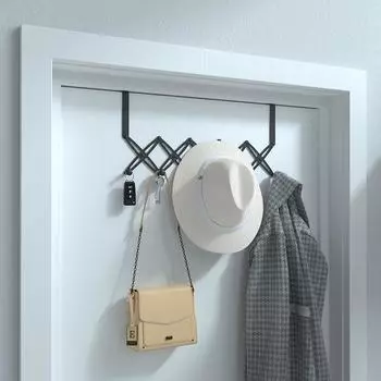 1PCS Stainless Steel Folding Door Hooks,Bathroom Storage Hooks for Towels Coats Bags Hats,Retractable Over The Door Organizers 1PCS