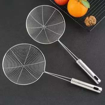 1pcs Stainless Steel Handhold Frying Skimmer Handle Oil Drainer Anti-slip Soup Foam Filter Multifunctional Kitchen Accessories