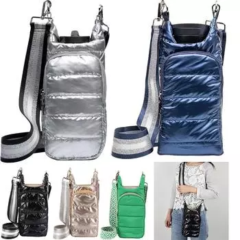 1Pcs Water Bottle Carrier Bag Crossbody Water Bottle Holder Sleeve with Shoulder Strap Quilted Padded Water Bottle Cover Bags чёрный