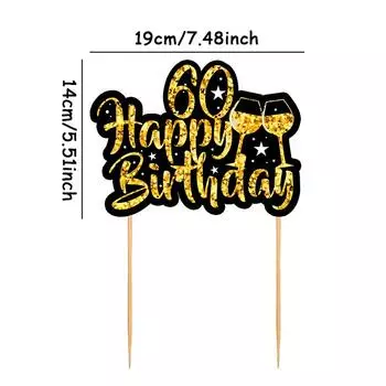 1Set 18-60 Year Old Black Gold Cake Topping Happy Birthday Party Supplies Adult Anniversary Birthday Cake Top Accessories Props