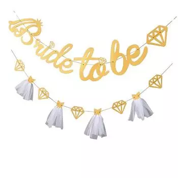 1Set Glitter Bride To Be Banner Bridal Shower Diamond Yarn Dress Garland Flags Photo Background For Wedding Bachelorett Decor золотой