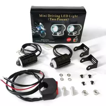 1set Universal Mini Motorcycle LED Headlight Projector Lens Dual Color Car ATV Scooters Driving Fog Light Auxiliary Spotlight