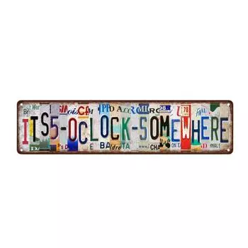 1шт, 5 часов всегда где-то Металлический знак (15,75 x3,94 /40x10см), Новинка Уличный знак, Декор для дома Пасхальный подарок Хэллоуин чёрный