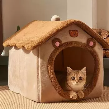 1шт кровать для кошек, съемный и моющийся домик для кошек, зимняя теплая кровать для кошек, мягкая и удобная пещера-гнездо для щенков