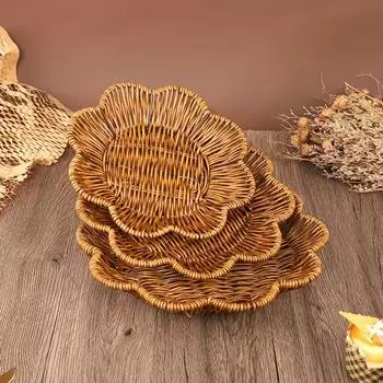 1шт плетеная корзина ручной работы для фруктов и закусок для различных видов хлеба корзина для хранения многоцелевой поднос для еды с имитацией лозы 23*3.5