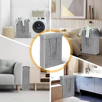 1шт узкая корзина для белья с крышкой 45л узкая корзина для белья водонепроницаемая узкая корзина для белья экономящая место тонкая корзина для белья светло-желтого