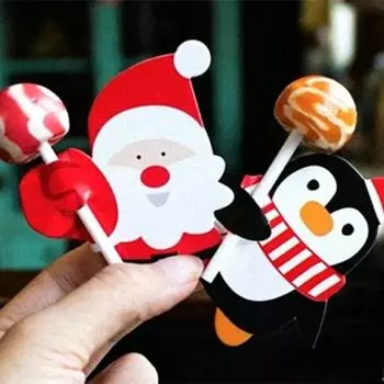 200/25Pcs Christmas Lollipop Paper Cards Cartoon Santa Claus Snowman Candy Wrapping Package Kids Gifts Home Xmas New Year Decors 25PCS