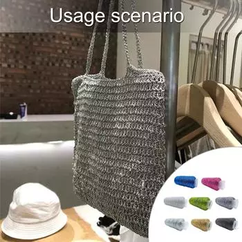 200 г/рулон металлизированная нить для вязания крючком сверкающая серебряная полиэстеровая пряжа для вязания ткачества изготовление сумки брелок-подвеска 1