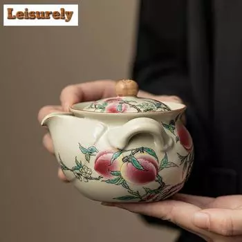 200 мл ручной работы Ru Kiln Anti Scald чайник элегантный девять персиковых ручек чайник для заваривания чая с фильтром чайная церемония ремесло подарок