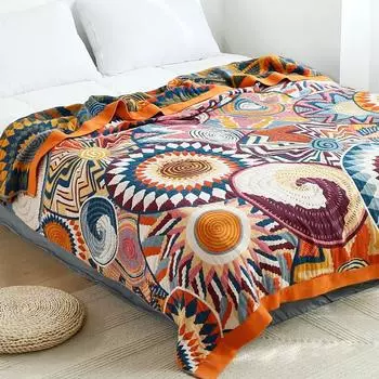 Радужное 4-слойное марлевое одеяло, легкие дышащие большие одеяла Boho, мягкое хлопковое покрывало для кроватей на все времена года, покрывала, простыни