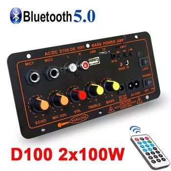 200 Вт AC 220 В 12 В 24 В цифровой Bluetooth стерео усилитель плата сабвуфер двойной микрофон усилители караоке для 8-12 дюймов динамик EU Plug