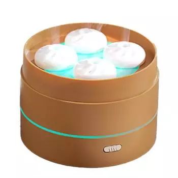 200ML Essential Oil Diffuser USB Cute Steamer Bun Shape Hydrating Aroma Diffusor Night Light Home Small Appliances Brown CHINA