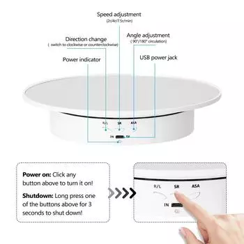 200mm 3 Speeds Photography Rotating Display Stand 360 Rotating Electric Turntable Product Display