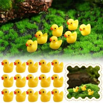200pcs Mini Yellow Duck Ornament Miniature Figures Tiny Duck Resin Handicraft Micro Landscape Plants Fairy Decoration