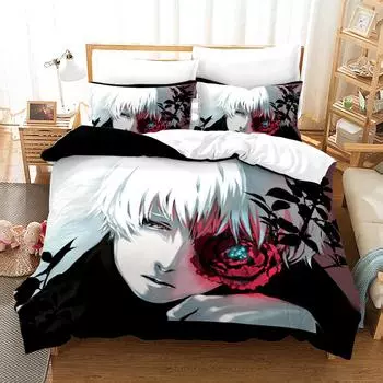 2014 Tokyo Ghoul Bedding Set Single Twin Full Queen King Size Hip Hop Anime Bed Set Teenager Bedroom Duvetcover Sets 3D Print 02 EU single(135x200cm)