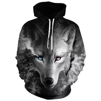 2022 Autumn Winter Men s Fashion 3D Animal Sweatshirts Women Hoodies Printed Ferocious Wolf Head Hooded Stylish Top Plus Size S