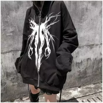 2022 Dark Trend Printed Молния Пара свитер - Ранняя осень Повседневная свободная куртка L чёрный