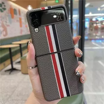 2022 модный чехол в полоску с рисунком личи и крестом для Samsung Galaxy Z Flip 4 3, антидетонационный роскошный кожаный чехол для Flip 3 Flip3 Flip 4