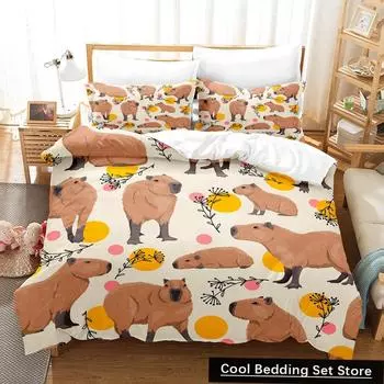 2023 Kawaii Capybaras Bedding Set Single Twin Full Queen King Size Bed Set Aldult Kid Bedroom Duvetcover Sets 3D bed cover set US Queen(228x228cm)