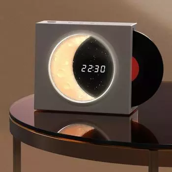 2023 Креативный ретро-CD-дизайн, Bluetooth 3D-стереодинамик, настольная лампа с луной, часы, полумесяц, звездное небо, ночник с атмосферой неба розовый