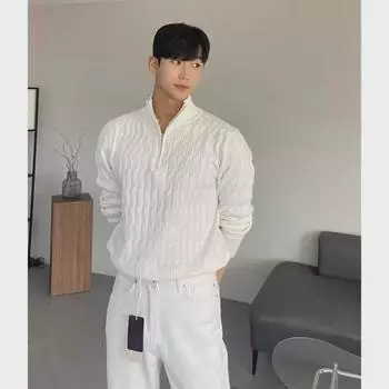2023 Men s Loose Fit Half-Zip High Collar Korean Style Sweater XL белый