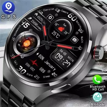 2023 Новые умные часы NFC, мужские спортивные часы с голосовым вызовом GT4 Pro, компас, GPS-трекер, водонепроницаемые умные часы silicone strap серебряный
