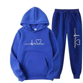 2023 Унисекс Сердце Pattern Plus Velvet Hoodie и спортивные штаны - Коллекция Осень/Зима XXXL