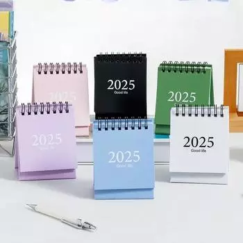 2024-2025 Простой однотонный мини-настольный бумажный календарь с двумя ежедневниками, настольный планировщик, ежегодная повестка дня, органайзер белый