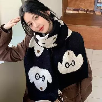 2024 Adorable Puppy Pattern Scarf - Thick and Cozy for Autumn/Winter, Perfect for Students and Couples knitted жёлтый
