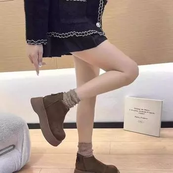 2024 autumn and winter fleece matte short boots women s explosive high-top shoes small height-increasing muffin thick-soled lightweight Martin boots 35