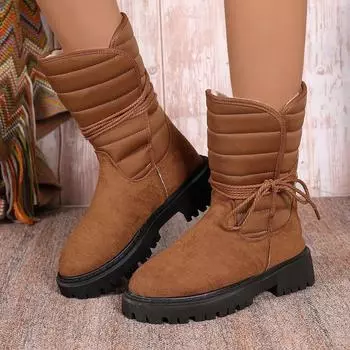 2024 Autumn and Winter Hot Sales of New Large-size Mid-tube Warm Snow Boots Warm Women s Cotton Boots Woolly Boots Sneakers 35 чёрный