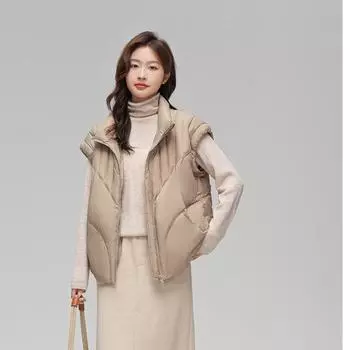 2024 autumn and winter new down jacket women s stand-up collar light and thin 90 white duck down fashionable and thin short vest S хаки
