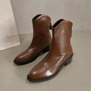 2024 Autumn and Winter New Hot-selling Thick Heel Pointed Toe Retro Western Solid Color Versatile Short Boots for Women 35 чёрный
