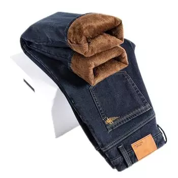 2024 Autumn And Winter Plus Fat Men S Jeans With Plush And Thick Oversized Men S Pants, Casual Elastic Pants 28 чёрный