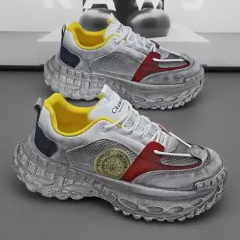 2024 Autumn New Men s Casual Shoes Comfortable Thick Sole Mixed Colour Outdoor Breathable Anti Slip Male Sneakers Retro Footwear 39