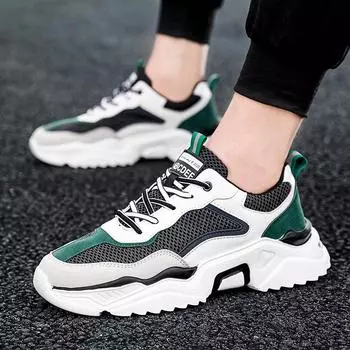 2024 autumn new men s shoes Comfortable breathable trendy shoes wild mesh board shoes casual sports increase white shoes21 39 зелёный