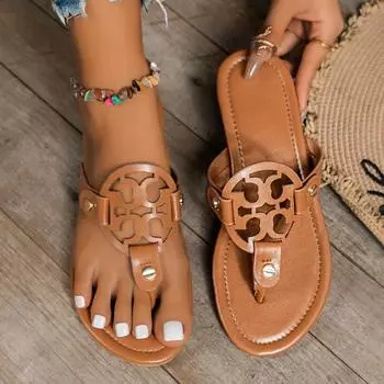 2024 autumn The Ladies Flip-Flops for Leisure Holiday Beach Toe-Clip Plus Size Flat Slippers for Women Designer Shoes Slippers 35 чёрный