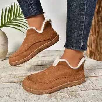 2024 Best Selling Versatile Outerwear Women s Boots Winter Round Toe Plush Warm Solid Color Flat Casual Comfortable Snow Boots 36 серый
