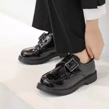 2024 Boy Leather Shoe Black New Children s Uniform School Shoes Glossy Fashion Non-slip PU Kids Causal Classic Performance Shoes 27 чёрный