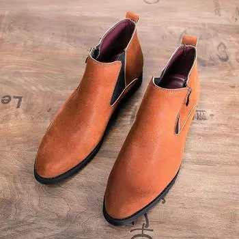 2024 British Style Winter New Men s Ankle Boots Office Pointed Business Shoes Versatile High-end Men s Leather Casual Shoes 38 чёрный