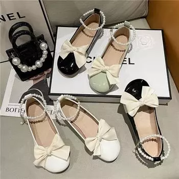 2024 Butterfly Sweet Fairy Style Single Shoes Женские летние новые плоские туфли Pearl Universal 35 бежевый
