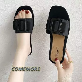 2024 Causal Women Slippers Flat Bottom Beach Shoes for Ladies Trend Design Summer Outside Big Size Open Toe Female Slides Black 36 зелёный