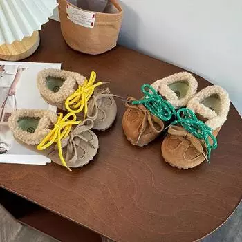2024 Children Plush Casual Shoes for Girls Winter New Fashion Korean Style Soft Sole Anti-slippery Versatile Chic Versatile Shoe 22 верблюд