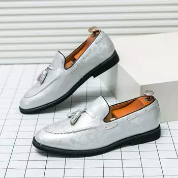 2024 Fashion White Comfortable Round-Toe Leather Shoes Elegant Tassels Men Dress Shoes Slip-on Plus Size 46 Formal Shoes Wedding 38