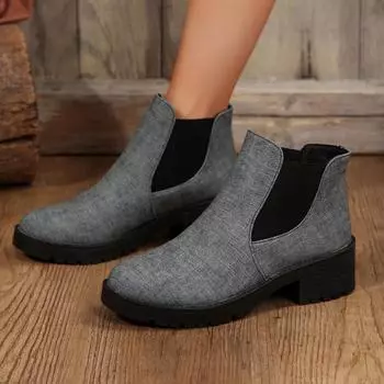 2024 High Quality Round Head Wear Resistant Women s Ankle Boots New Outdoors Rubber Sole Solid Color Non-slip Ladies Shoes 35 серый