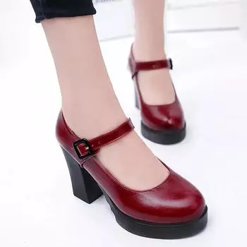 2024 High Quality Shoes Female Slingbacks Women s Pumps Autumn Round Toe Buckle Shallow Solid Dress Office Chunky Heels Shoes 35 чёрный