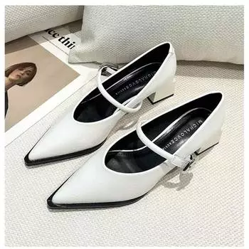 2024 High Quality Spring Style Pointed Toe Women s Shoes Square Heel Solid Color Outdoors Female Shoes Zapatos Para Mujeres 35 бежевый
