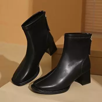 2024 High Quality Womens Short Boots Solid Color Non-slip Slip-on Autumn Winter Back Zipper Outdoors Women s Ankle Boots 35 бежевый