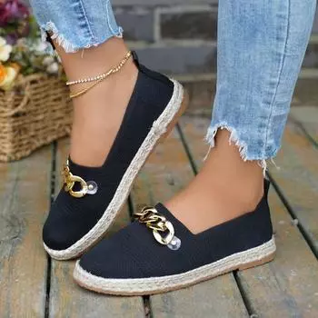 2024 Hot Fashion Spring and Autumn Solid Color Flat Heel Slip-on Women s Shoes Round Toe Shallow Mouth Slip-on Metal Decoration 35 абрикосовый
